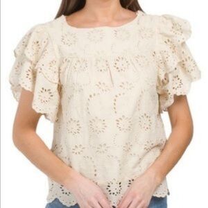 7 for all mankind Cream Eyelet Top